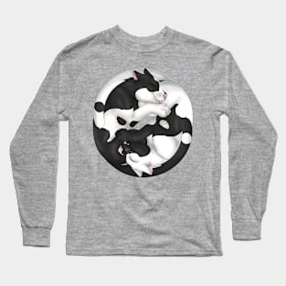 Yin-Yang Cats: Bicolor Black/White Long Sleeve T-Shirt